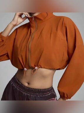 Cropped Zip Front Women's Jacket - Rust Orange